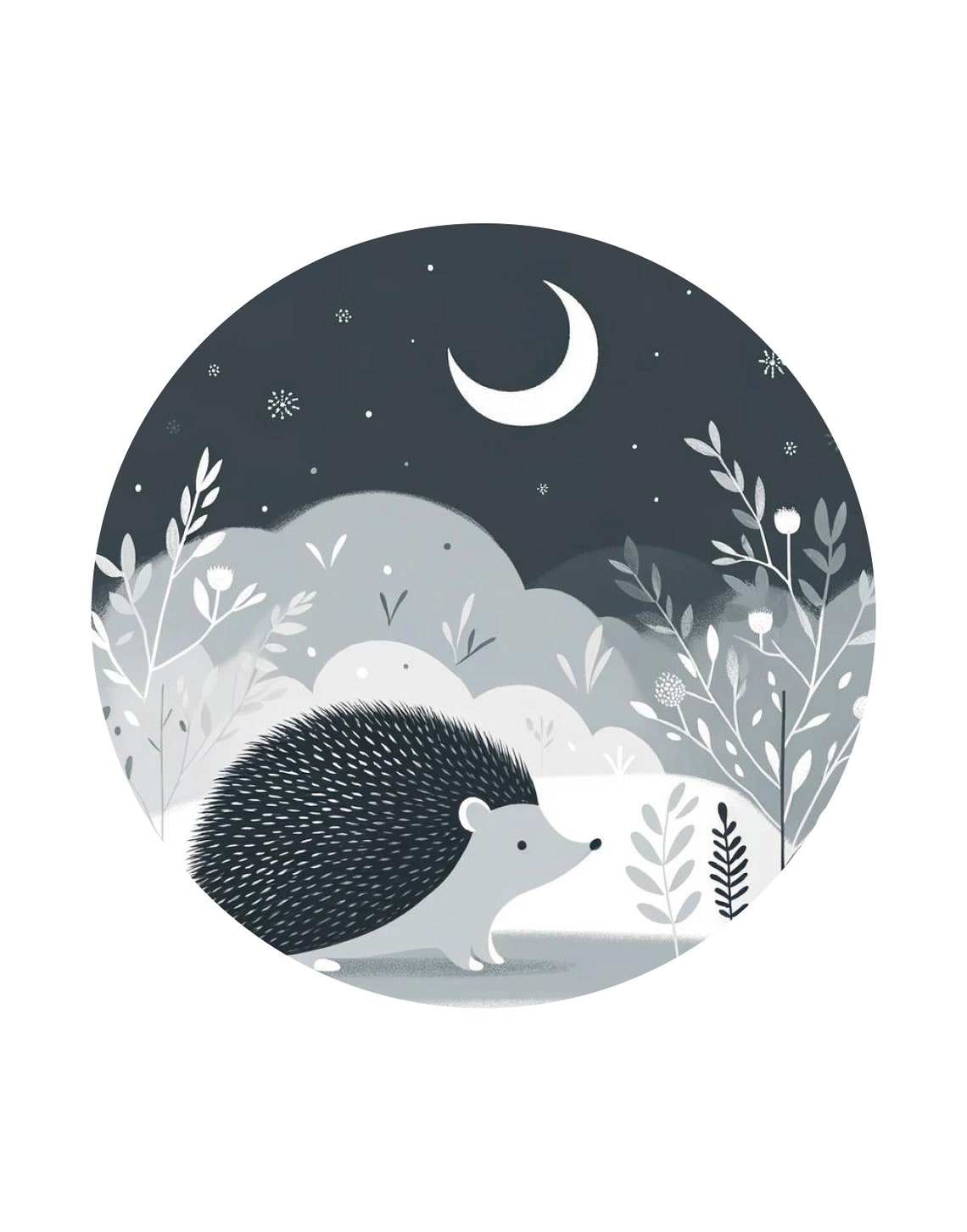 Hedgehog Moonlight Forest Circular Night Kids Nursery Poster - Image 3