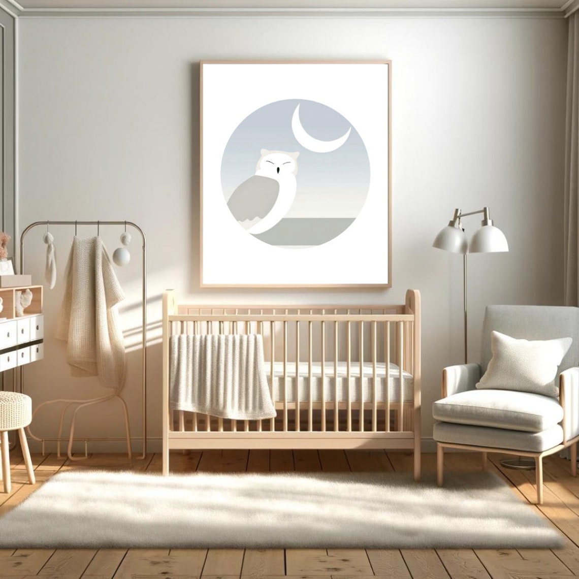 Dreamy Sleeping Owl Crescent Moon Night Sky Nursery Wall Poster - Image 5