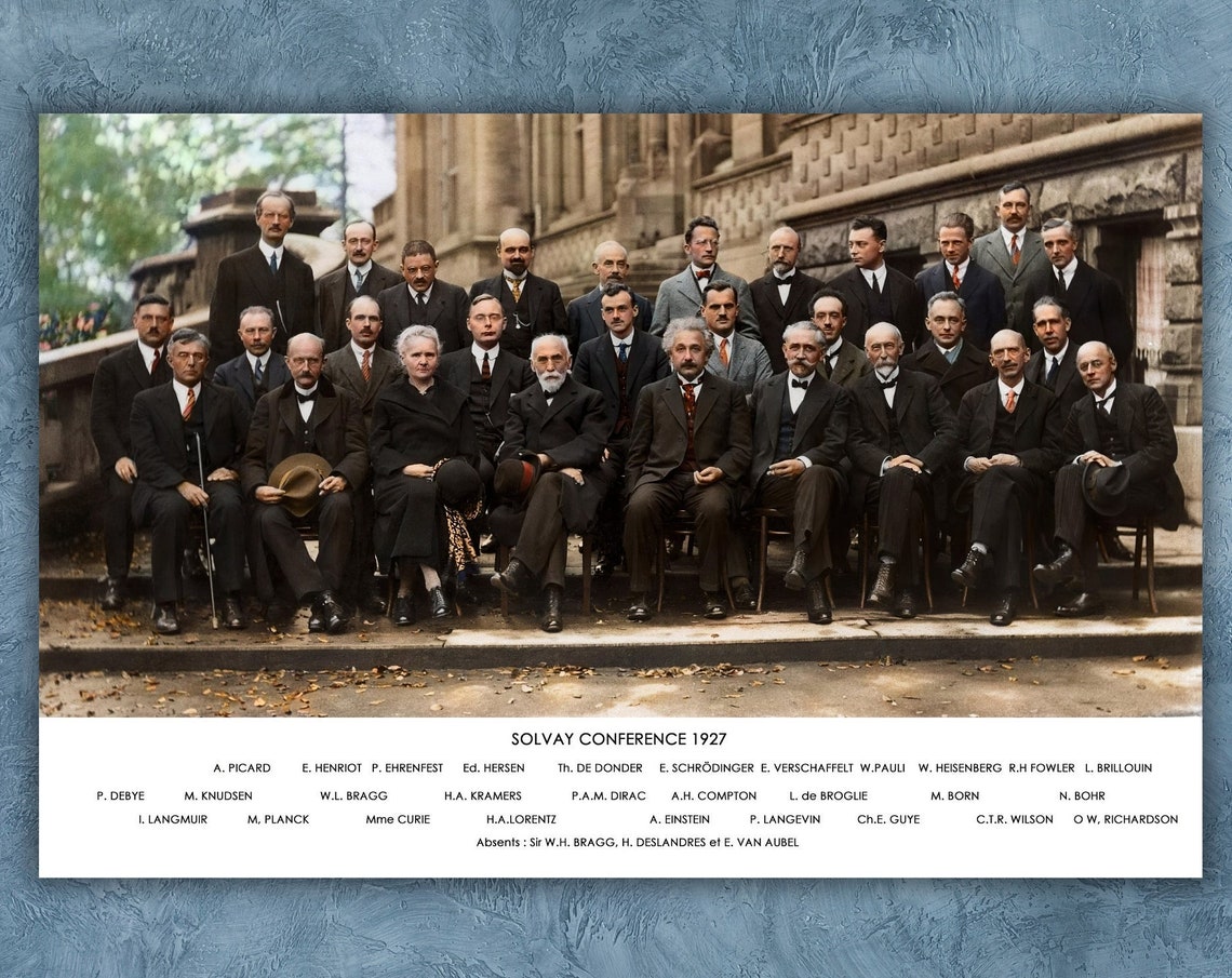 Solvay Conference 1927 Colorized Group Photo Physicists History Poster