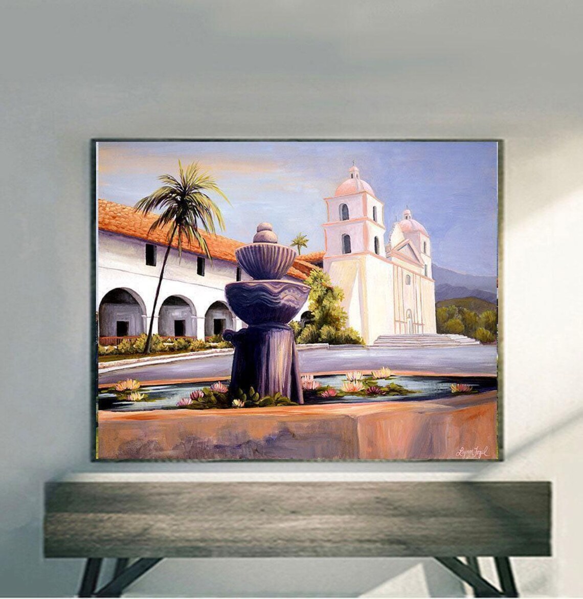 Santa Barbara Mission Art Print, Christmas Decor