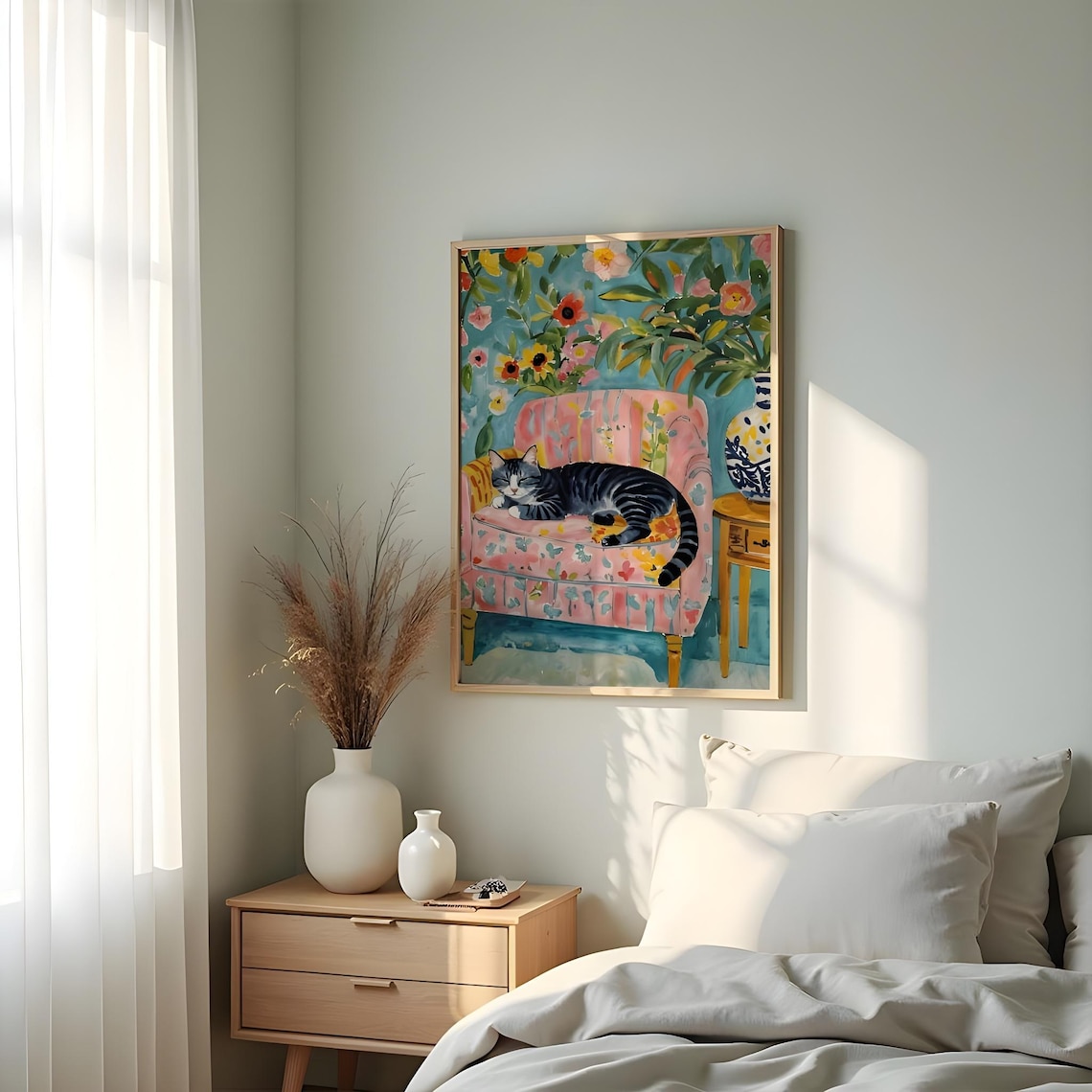 Henri Matisse Style Tabby Cat Resting On Floral Chair Art Poster - Image 4