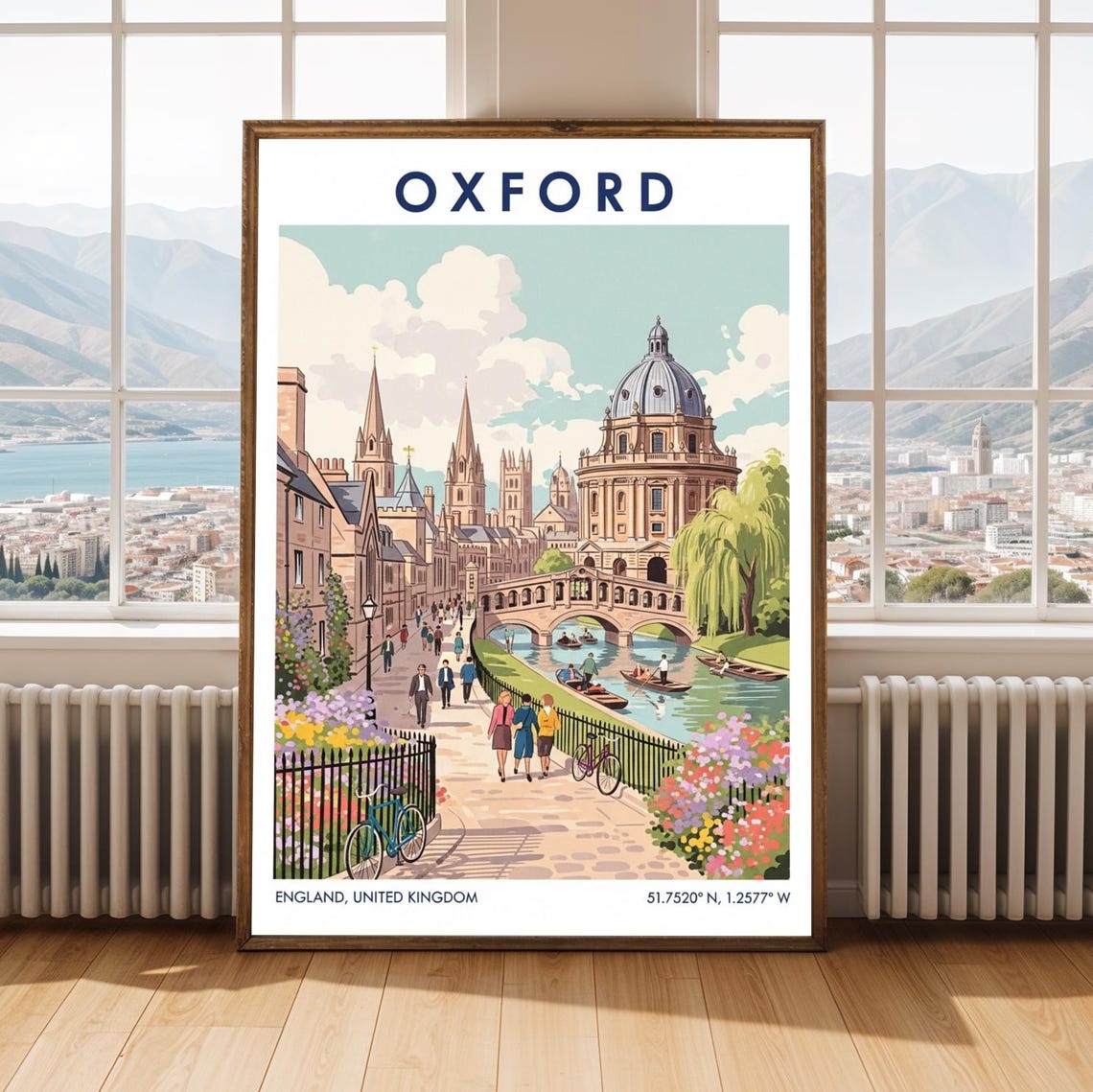 Oxford Vintage Travel Poster England Radcliffe Camera River Art