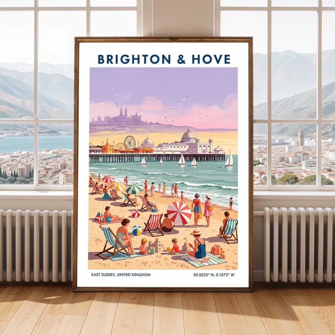 Brighton and Hove Beach Pier Vintage United Kingdom Travel Poster