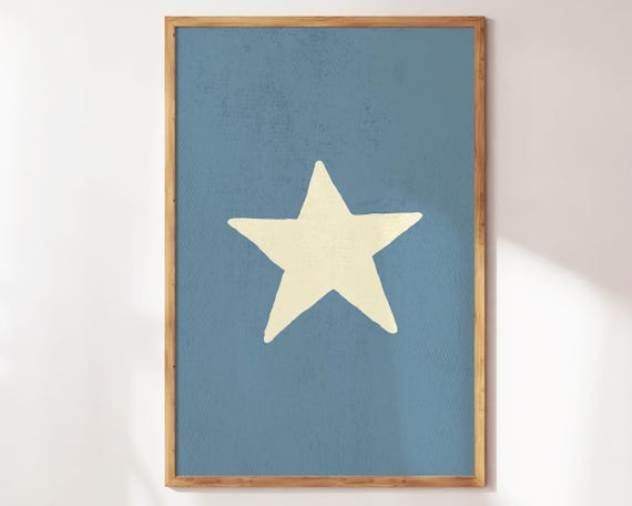 Retro Hand Drawn Star Wall Art Blue Stars Print Nursery Decor Cute Trendy Modern Bedroom
