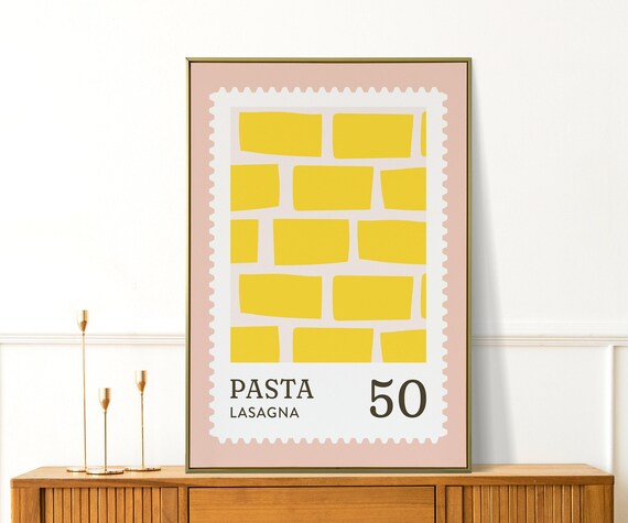 Pasta Lasagna Postage Stamp Cute Italian Kitchen Decor Poster