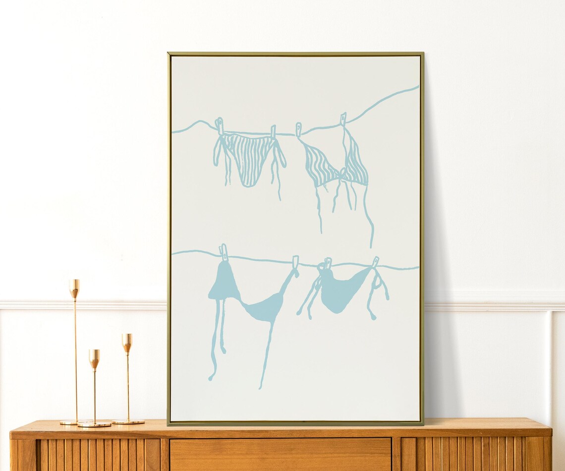 Bikini Wall Art Cute Beach Handdrawn Illustration Print Preppy Apartment Decor Coastal Summer