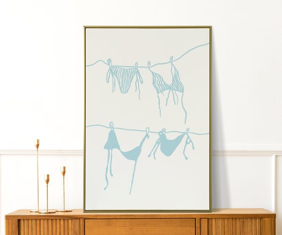 Bikini Wall Art Cute Beach Handdrawn Illustration Print Preppy Apartment Decor Coastal Summer