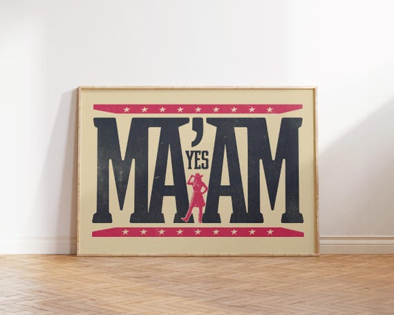 Yes Maam Southwestern Print Western Home Decorpink Wall Art Funny Bar Cart Retro Cowboy Party