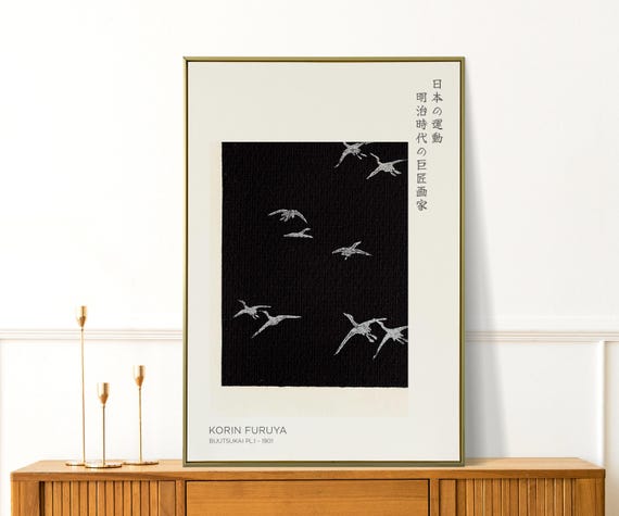 Japanese Black Bird Print By Korin Furuya Large Abstract Wall Art Painting For Living Room Office Decor Japandi And Wabi Sabi