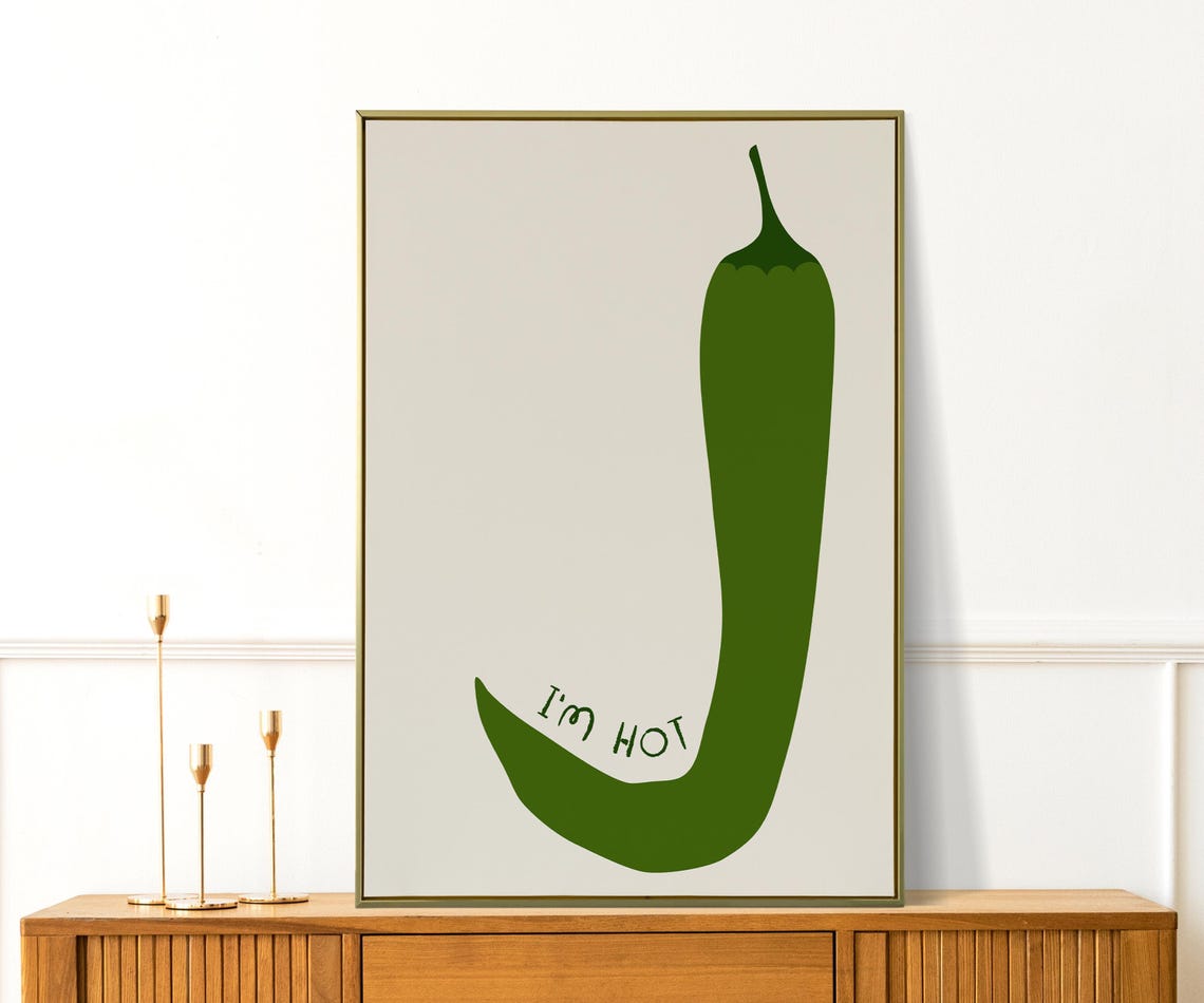 Im Hot Giant Green Chili Pepper Funny Quote Kitchen Decor Poster