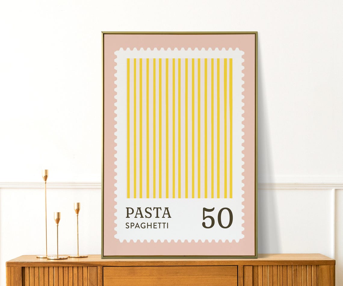 Pasta Spaghetti Retro Italian Postage Stamp Kitchen Food Art Poster