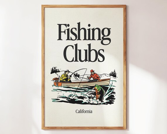 Fishing Clubs California Retro Anglers Boat Cream Vintage Wall Poster