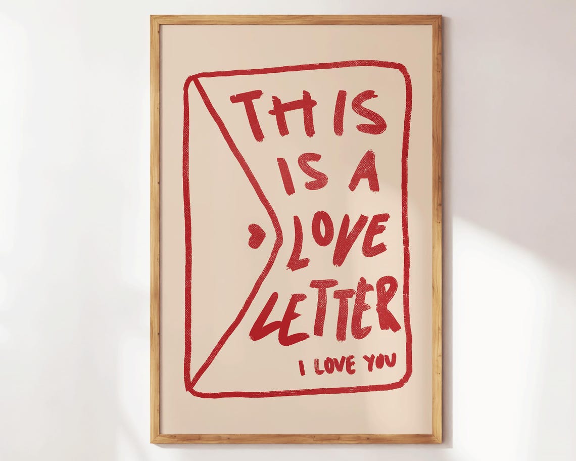 This Is a Love Letter Romantic Red Heart Valentine Decor Poster