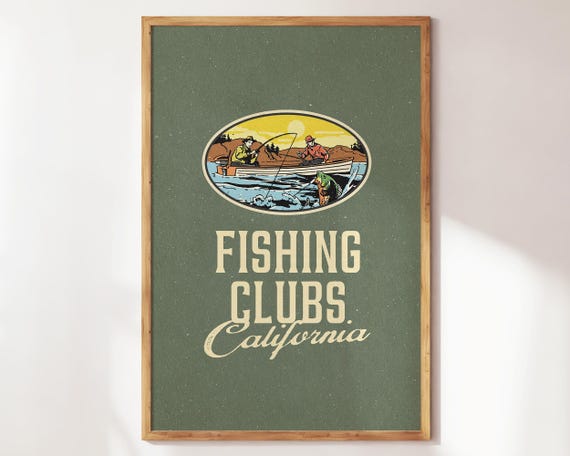 Fishing Club Poster Retro Fisherman Wall Art Gift For Or Enthusiast Vintage
