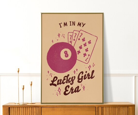 Lucky Girl Era Magic 8 Ball Playing Cards Retro Affirmation Poster