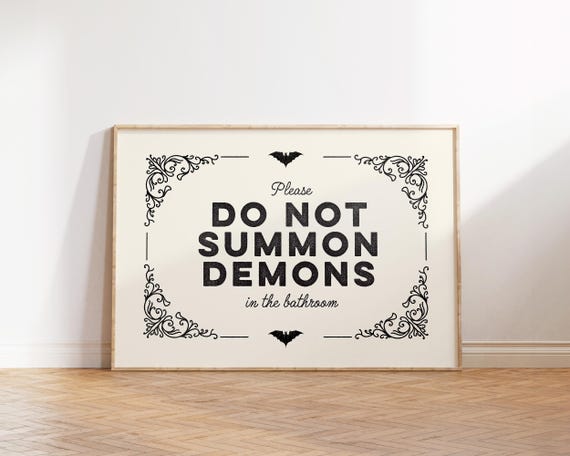 Do Not Summon Demons In This Bathroom Prints Retro Art Whimsical Decor Funny Wall Halloween