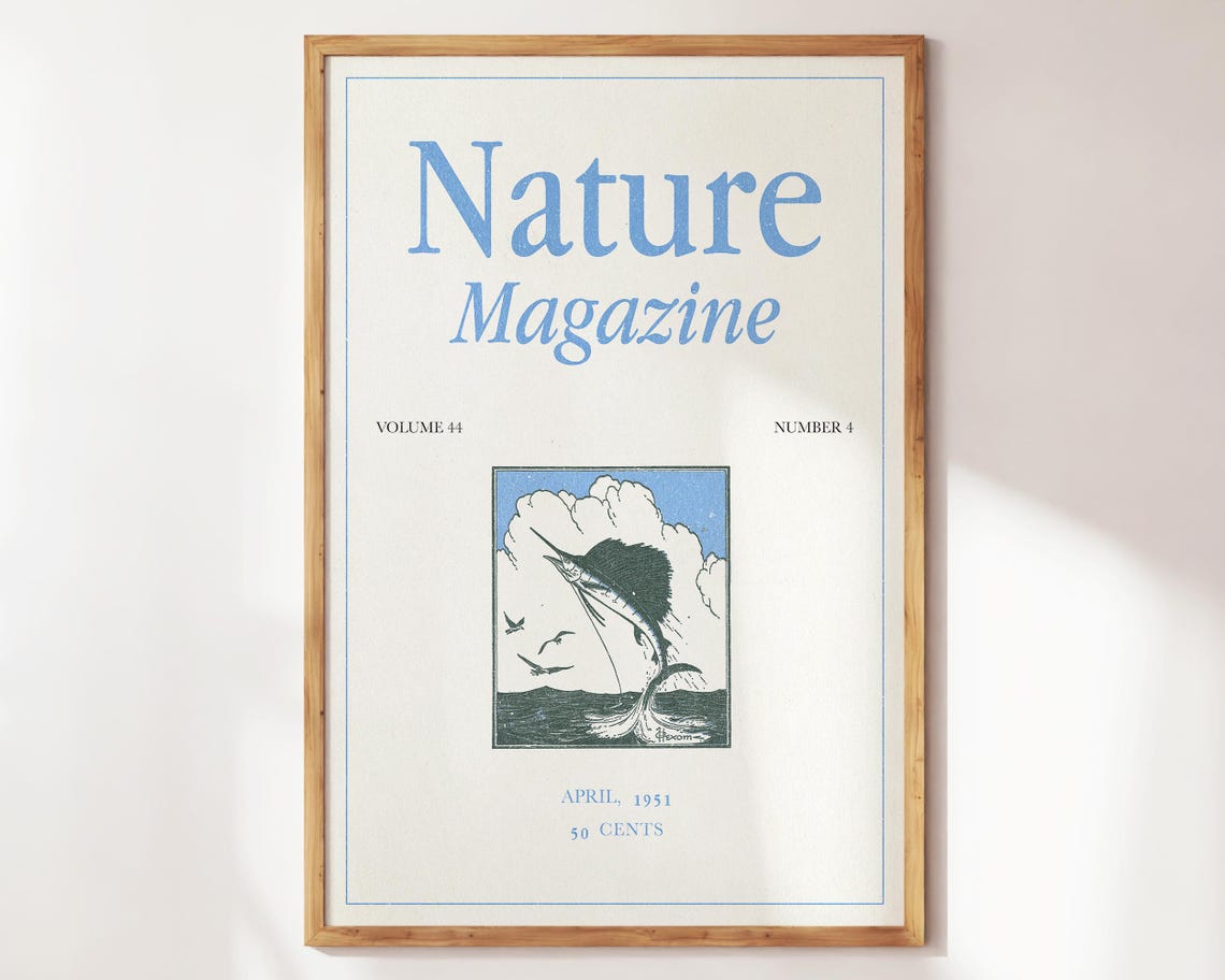 Nature Magazine April 1951 Sailfish Retro Vintage Cover Art Poster