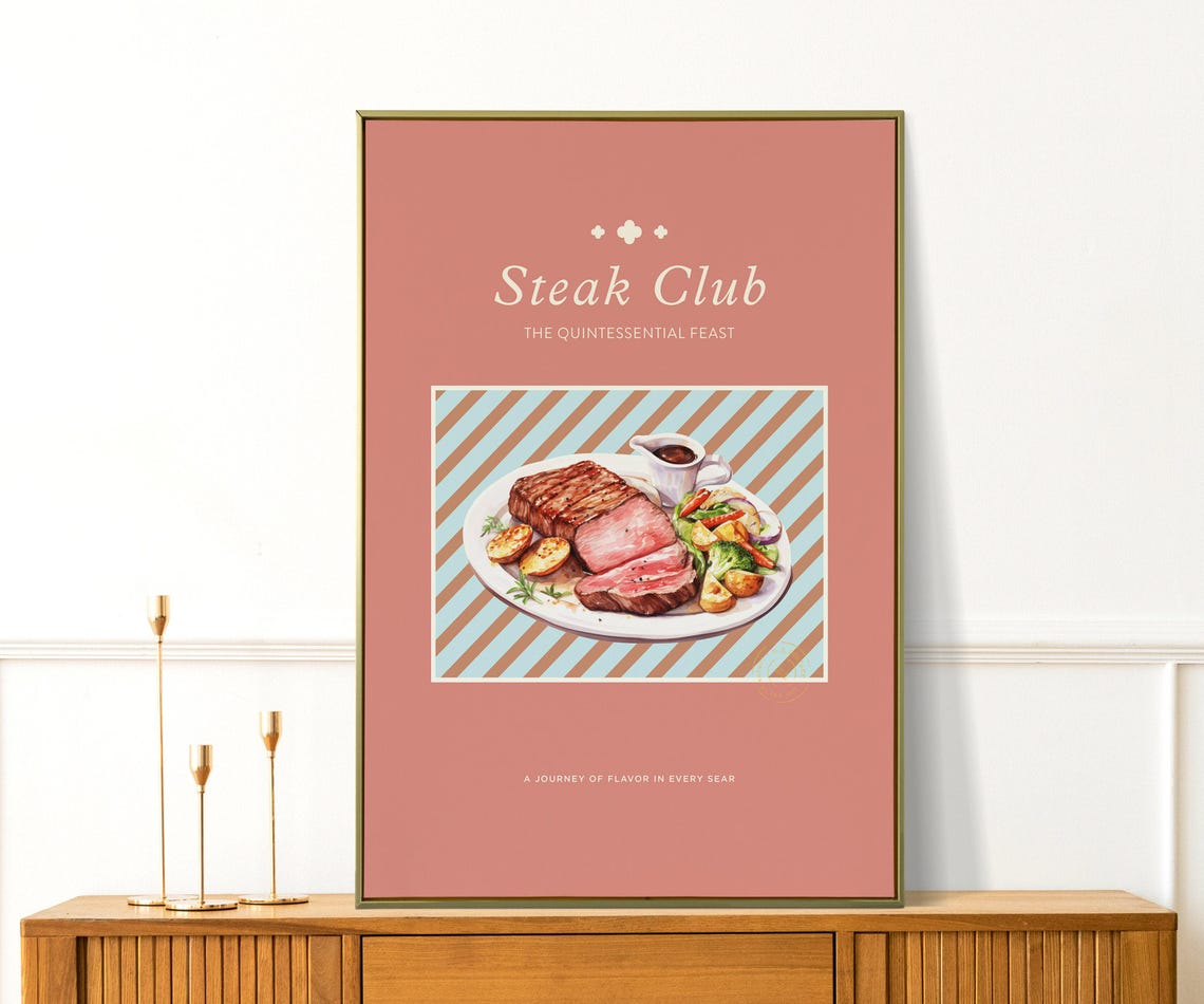 Steak Club The Quintessential Feast Vintage Food Artwork Poster