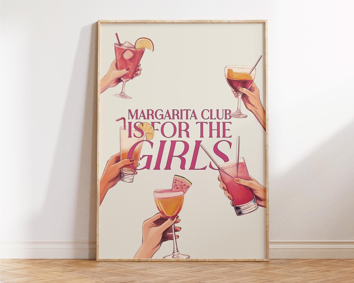 Margarita Club Is For The Girls Retro Cocktail Party Quote Poster