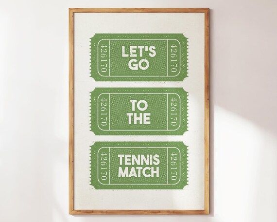 Lets Go To The Tennis Match Green Retro Ticket Stub Sports Fan Poster