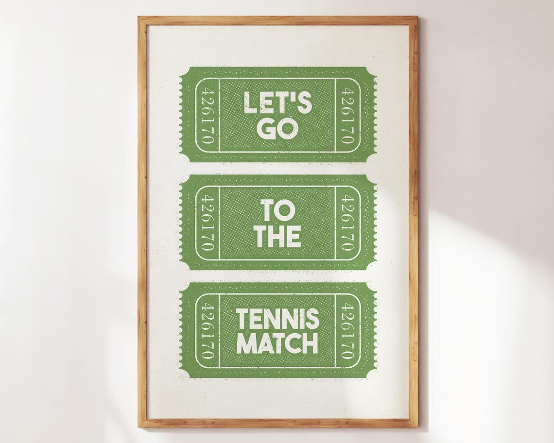 Lets Go To The Tennis Match Green Retro Ticket Stub Sports Fan Poster