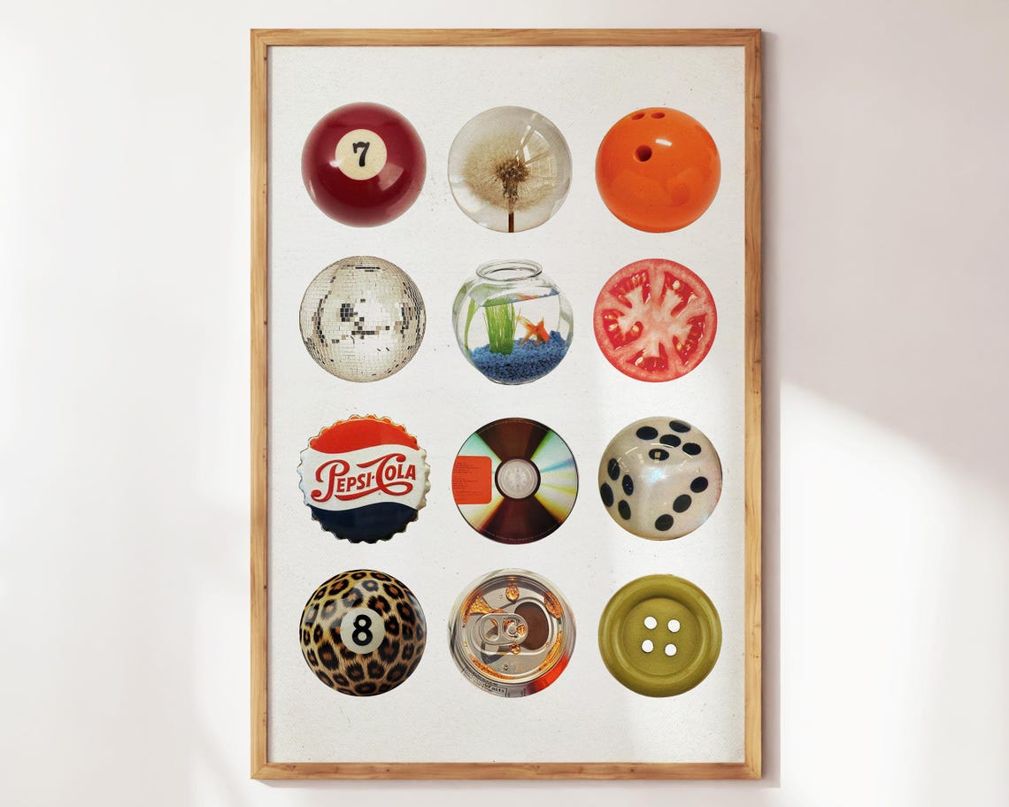 Retro 1990s Nostalgia Grid of Classic Round Objects Pop Culture Poster
