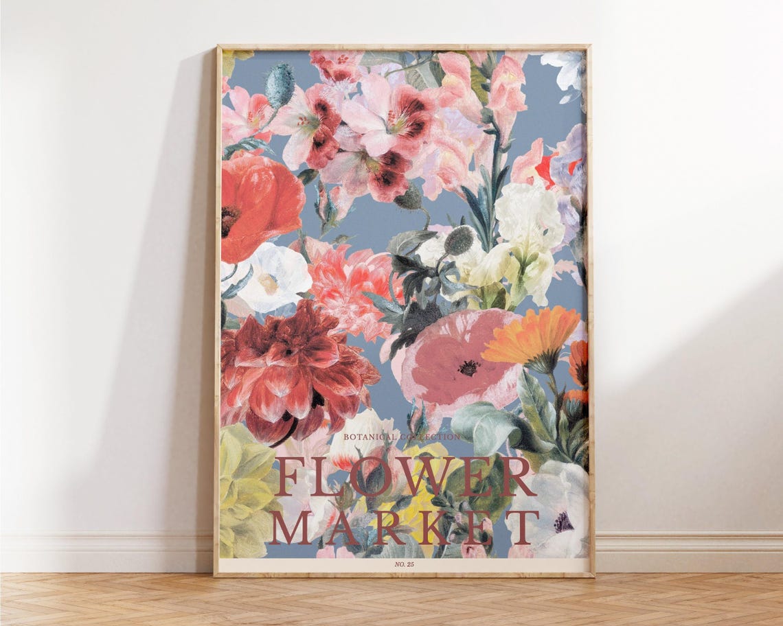 Flower Market Botanical Collection No 25 Blue Floral Art Poster
