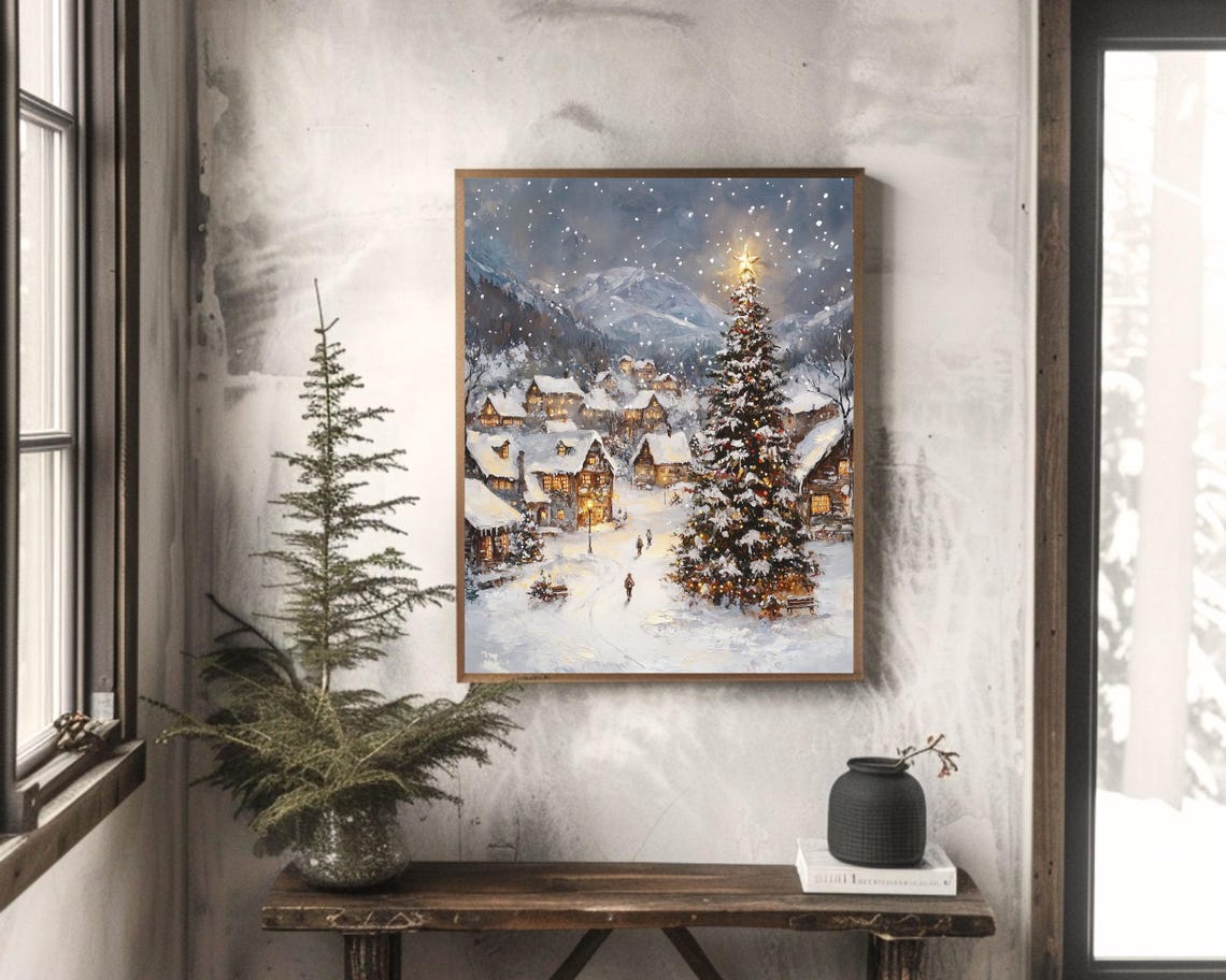 Christmas Village Winter Landscape Art Print - Image 4
