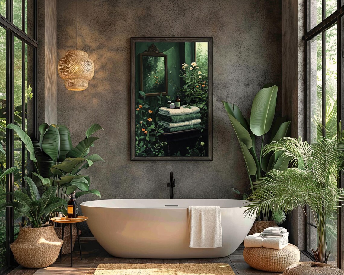 Botanical Wildflowers Bathroom Wall Art Print, Dark Green - Image 2