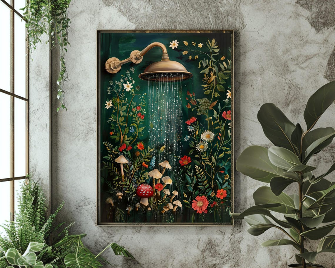 Cottagecore Mushrooms and Wildflowers Bathroom Art Print - Image 3