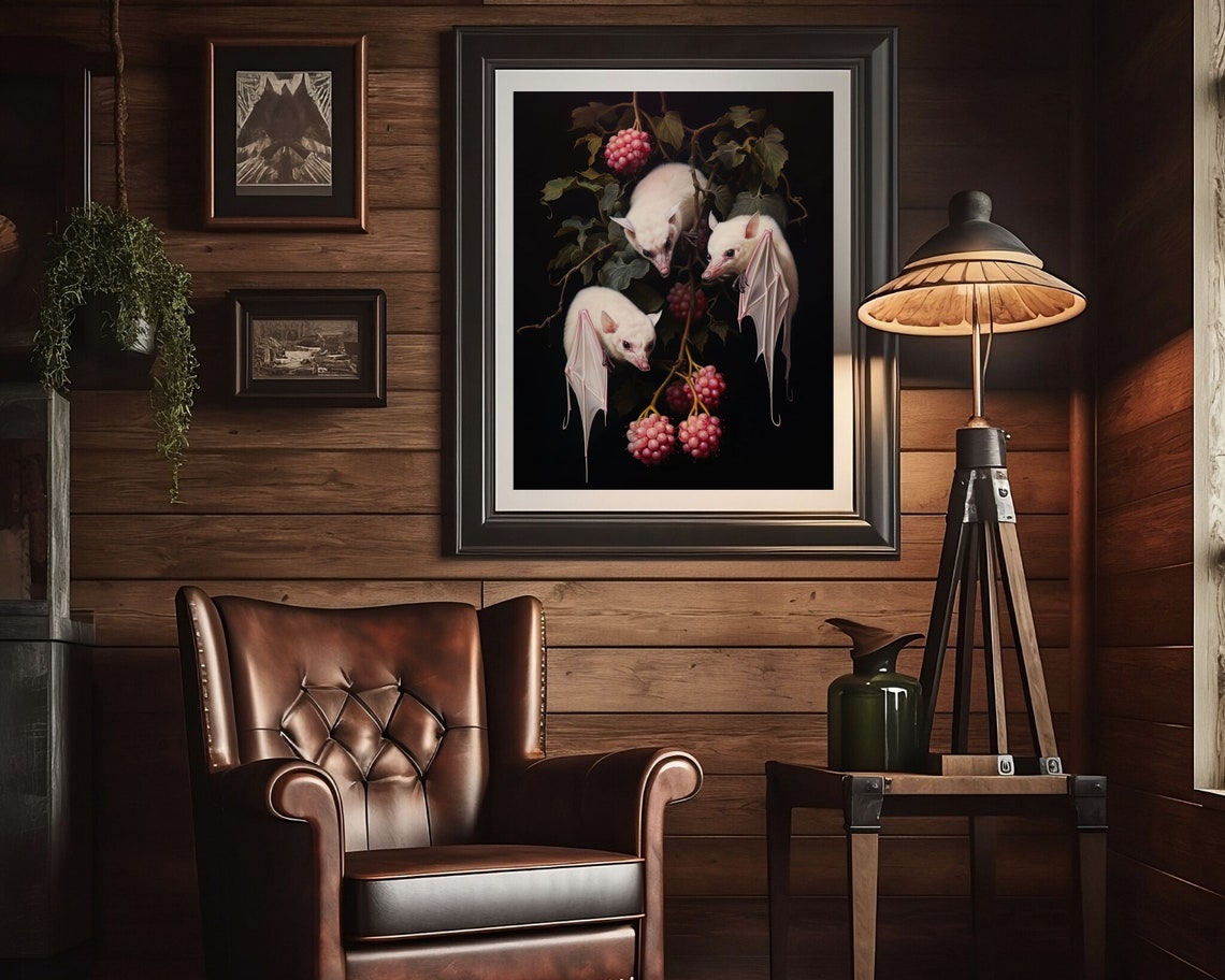 Albino Fruit Bats, Dark Cottagecore Goth Art Print - Image 2