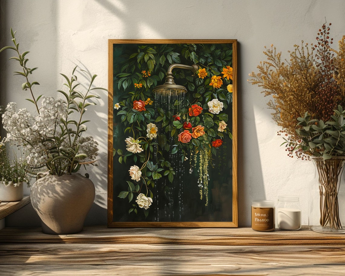 Moody Botanical Bathroom Floral Wall Art Print - Image 2