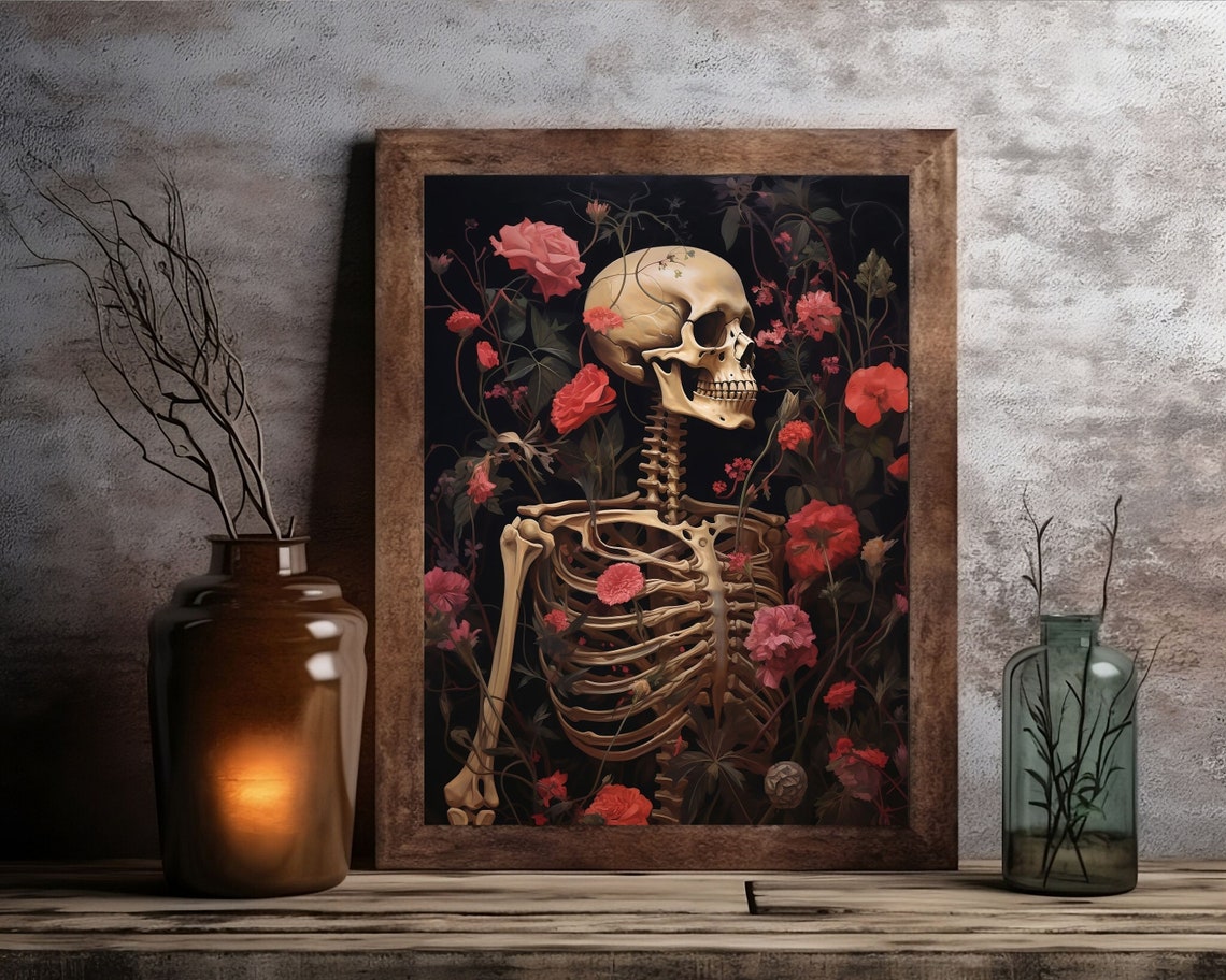 Floral Skeleton Gothic Vintage Botanical Art Print - Image 3