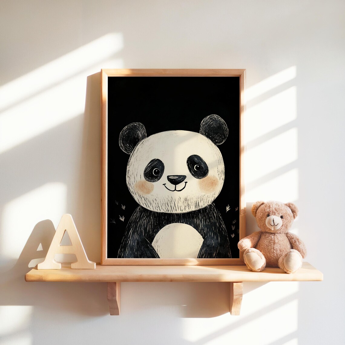 Panda Bear Art Print Cute Animal Wall Decor Nursery Kids Room Instant