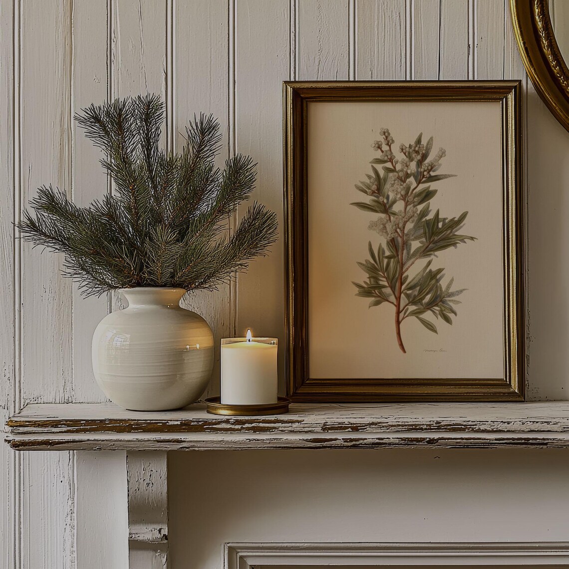 Mistletoe Vintage Minimalist Christmas Botanical Art Print - Image 5
