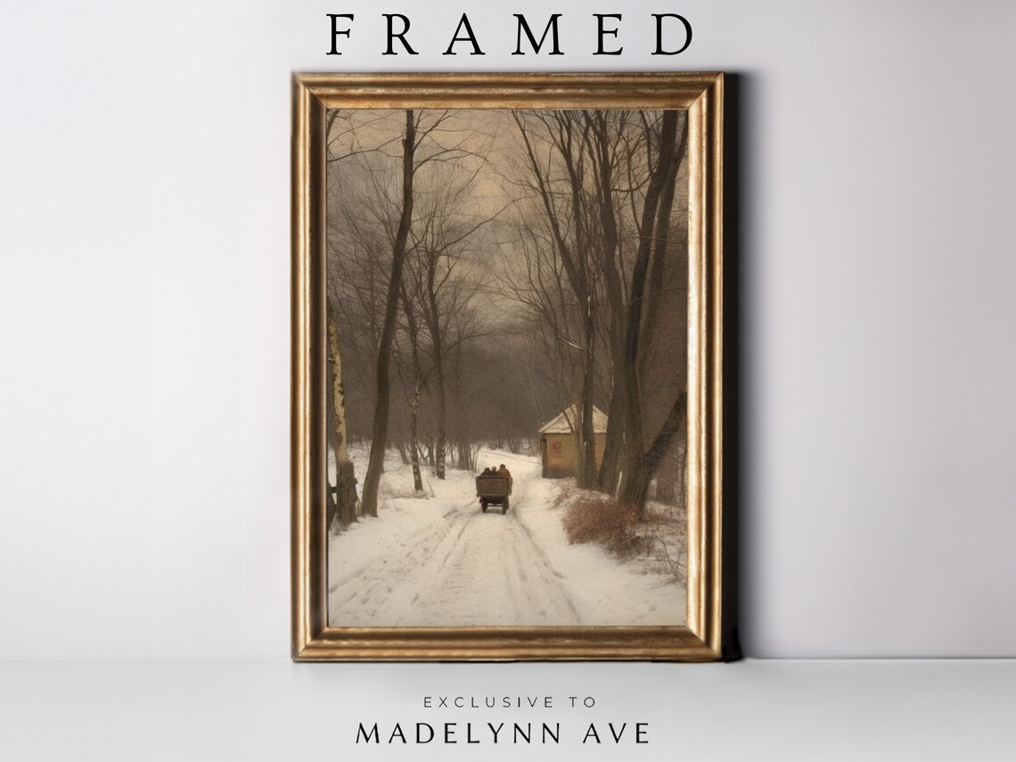 Vintage Winter Path Painting, Moody Landscape Art Print