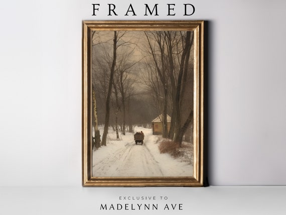 Vintage Winter Path Painting, Moody Landscape Art Print