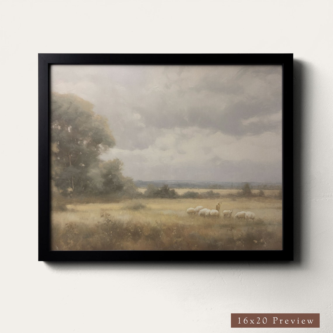 Hooded Figure On Sunlit Cypress Path Warm Neutral Faith Poster - Image 3