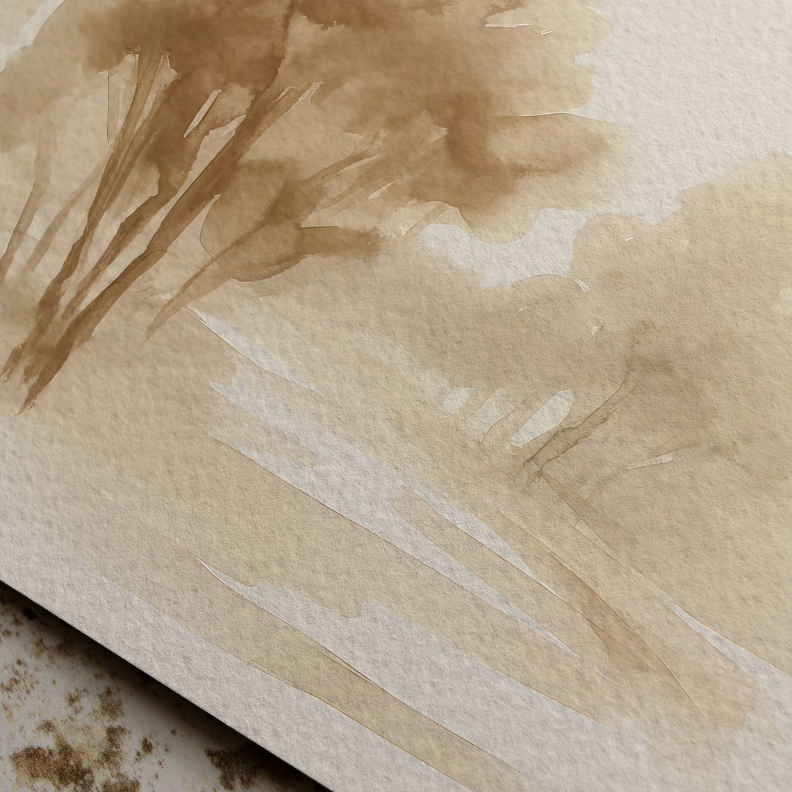 Sepia Minimalist Watercolor Landscape Nature Scene Art Poster - Image 6