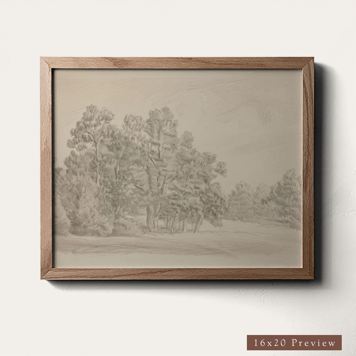 Tree Grove Pencil Sketch Vintage Style Landscape Fine Art Poster - Image 3