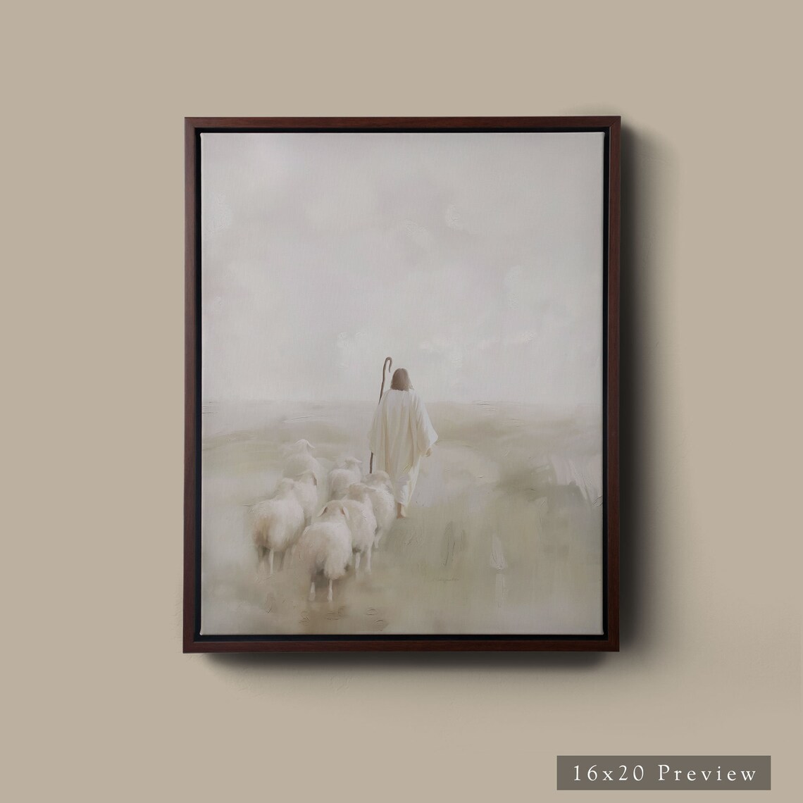 Minimalist Jesus and Sheep Art Print, Neutral Christian - Image 4