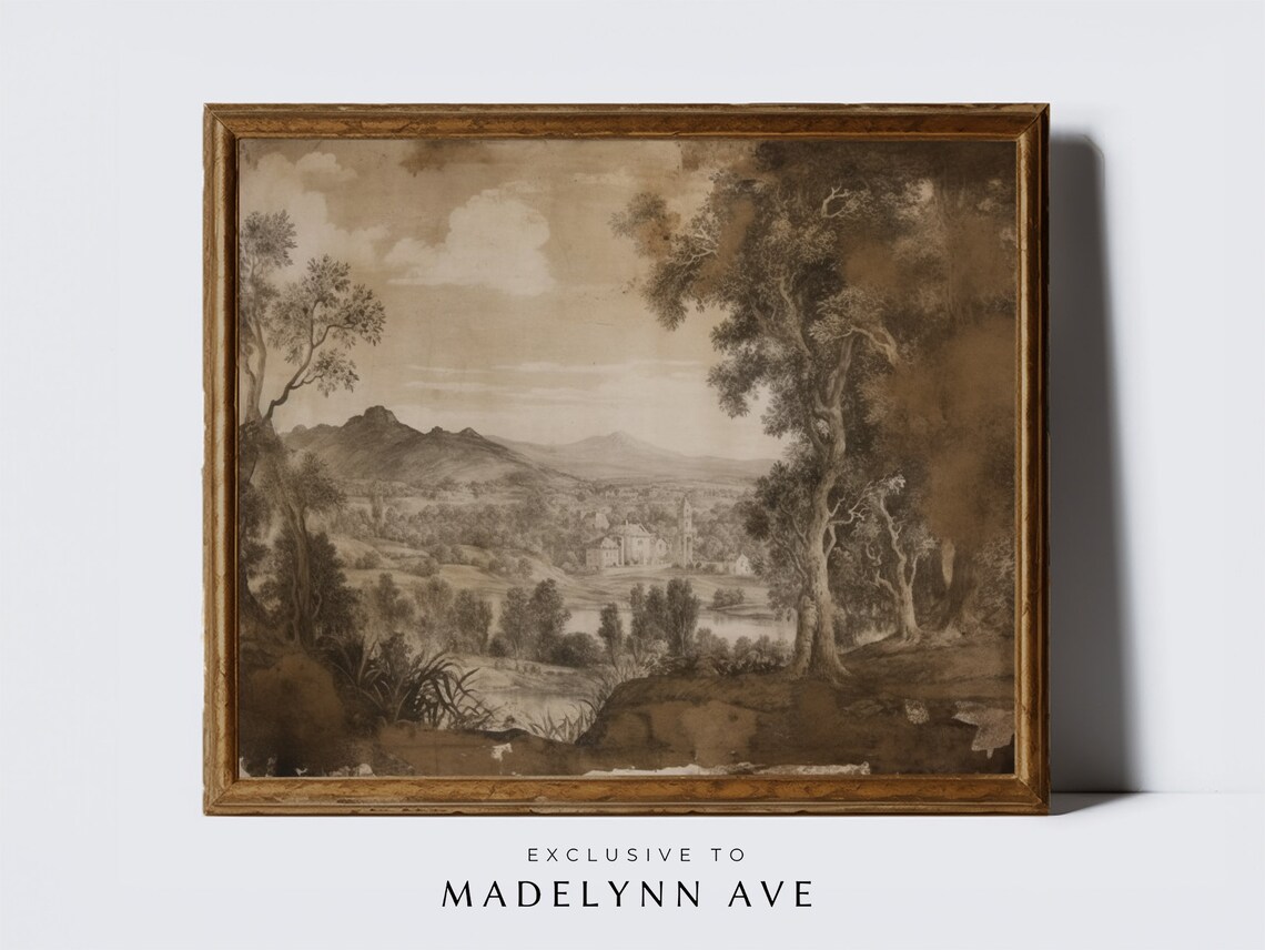 Vintage Toile Landscape Antique Wall Art Print
