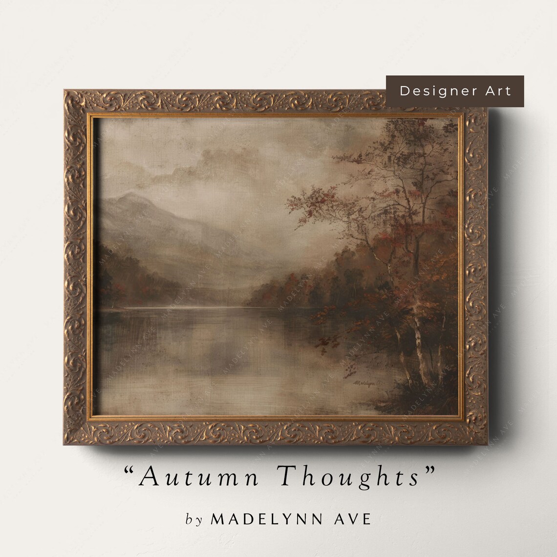 Moody Fall Lake Landscape Vintage Autumn Art Print