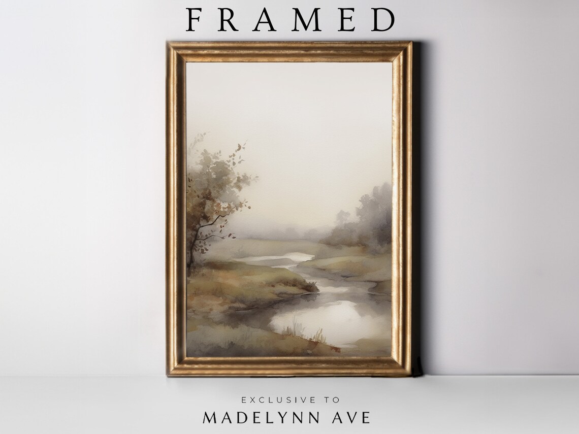Neutral Fall Landscape, Abstract Watercolor Art Print