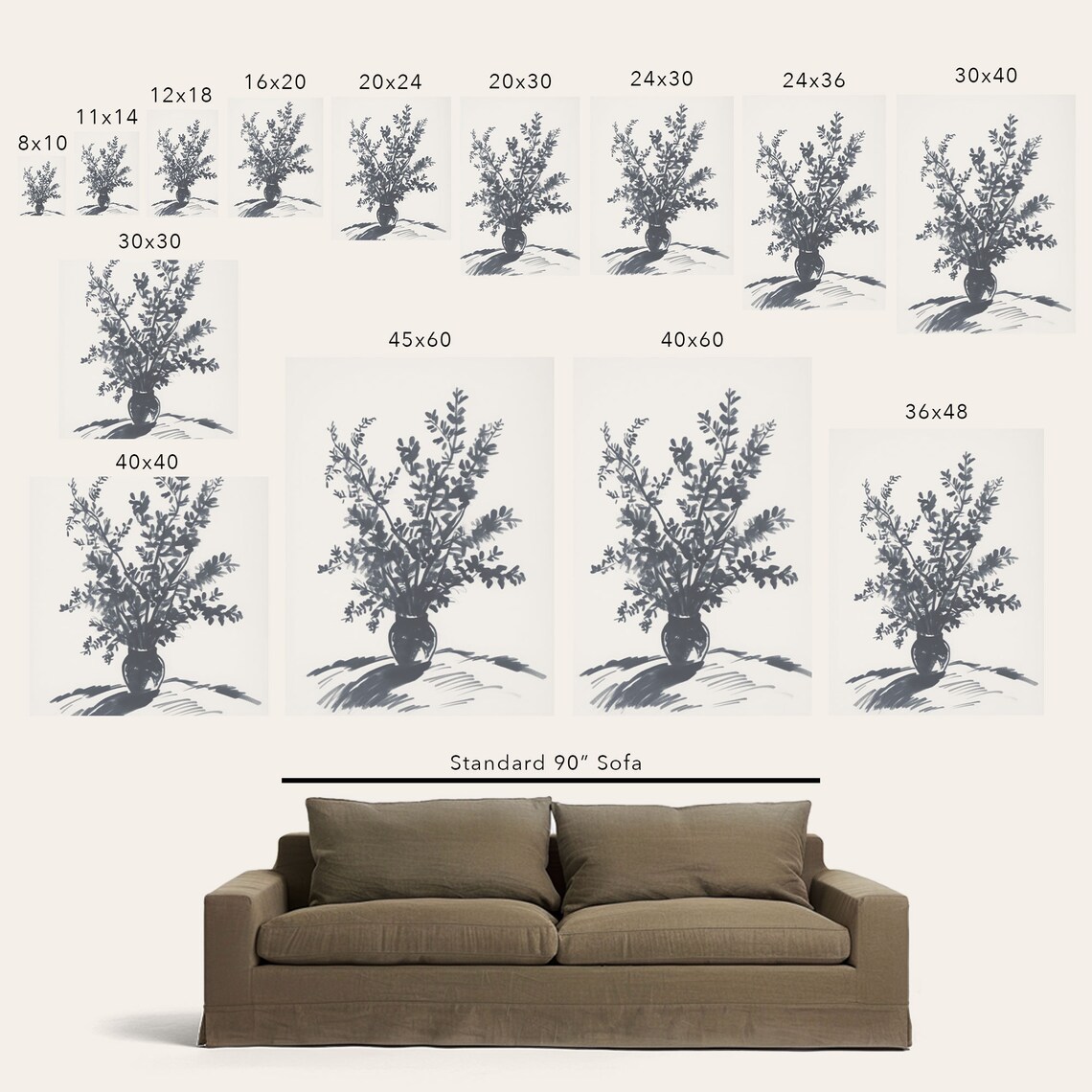 Contemporary Vase With Branches Sketch Art Print - Image 2