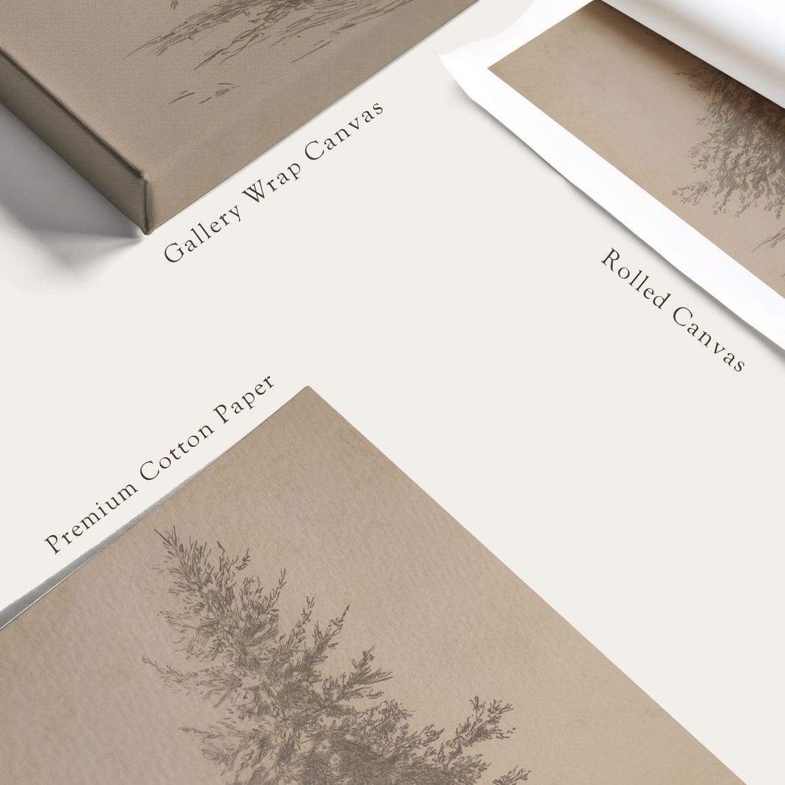Pine Tree Gicle Art Print Unframed Vertical Neutral Christmas Wall Art Moody Vintage Style Winter Holiday Decor - Image 5