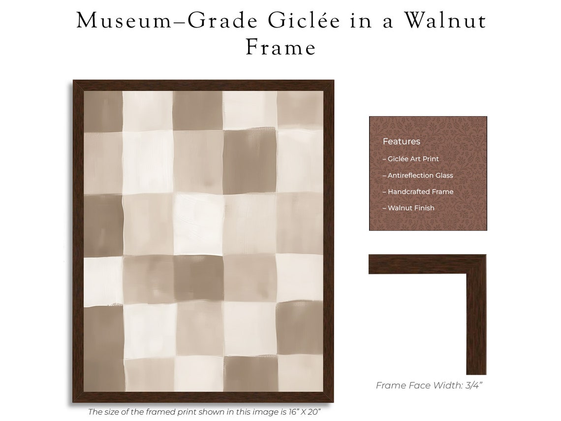 Framed Neutral Checkered Pattern Modern Minimalist Art Poster - Image 3