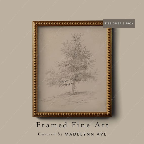Pine Tree Sketch Gicle Art Print Framed Unframed Vertical Neutral Christmas Wall Art Moody Subtle Vintage Style Winter Holiday Decor
