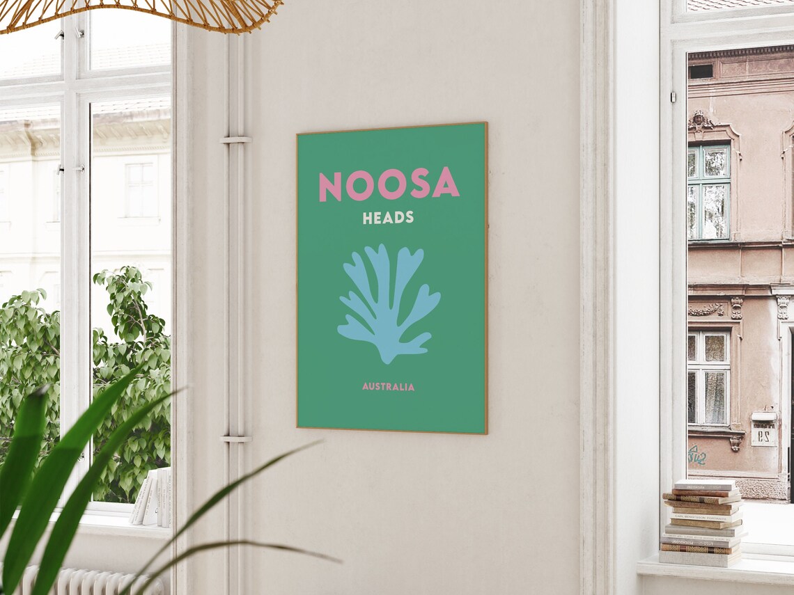 Noosa Heads Australia Green Blue Coral Minimalist Travel Poster - Image 3