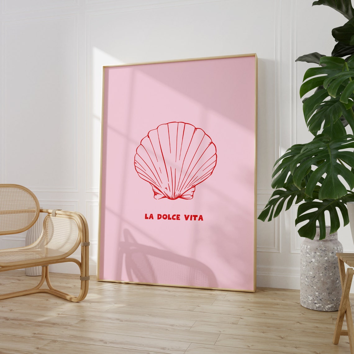 La Dolce Vita Red Script Pink Scallop Shell Italian Wall Poster - Image 2